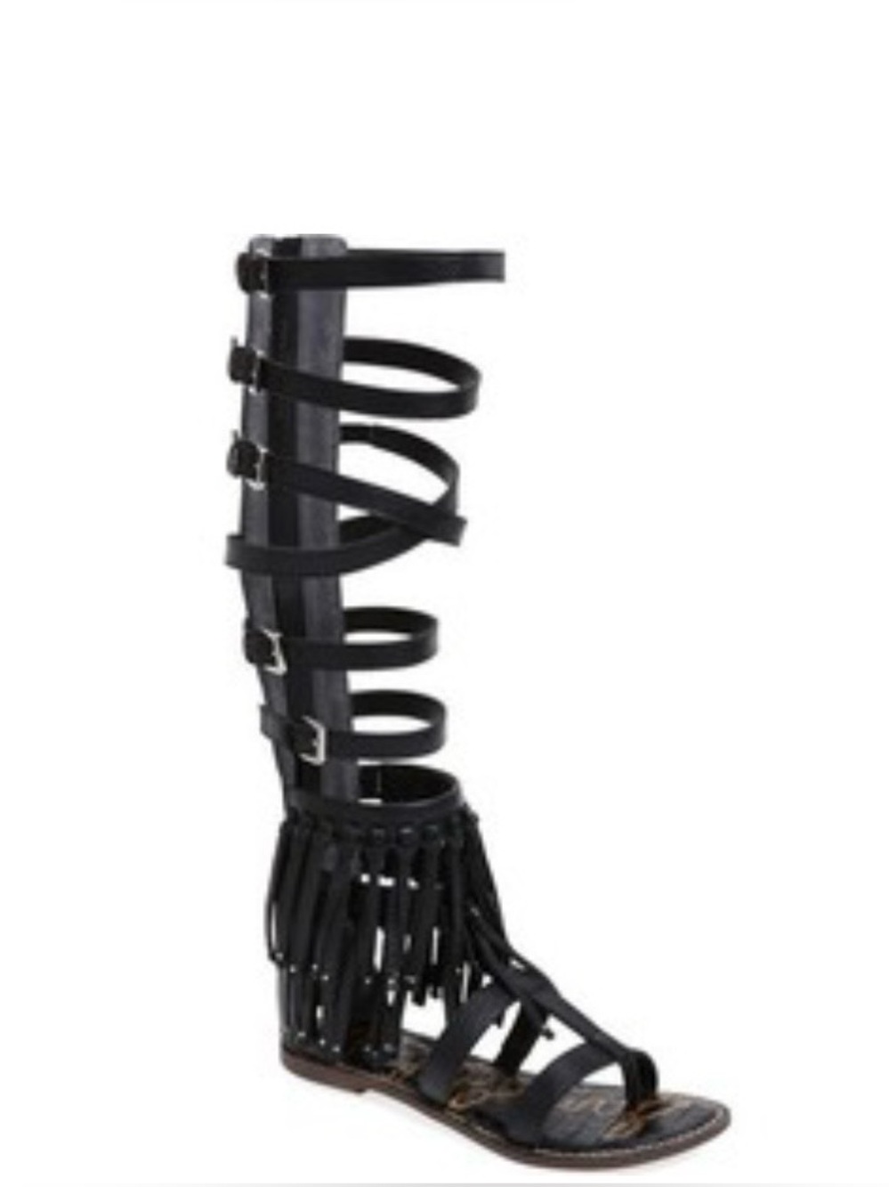 Sam Edelman Gladiator Fringe Buckle Leather Sandals Black Ankle Strap Women 8